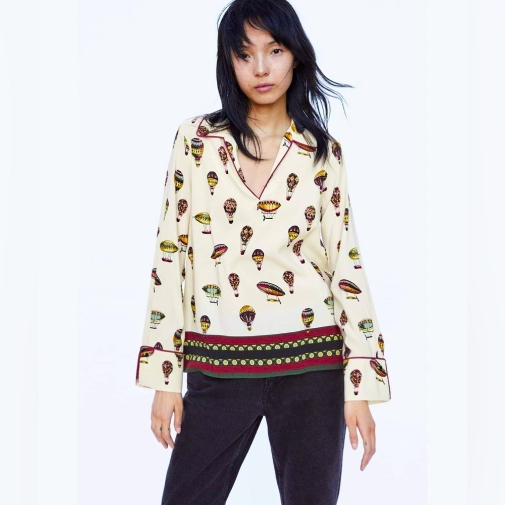 Zara Air Balloon Printed Blouse Size XS